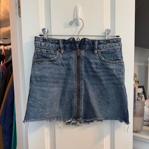 Free People Washed Blue Zip-Front Denim Mini Skirt